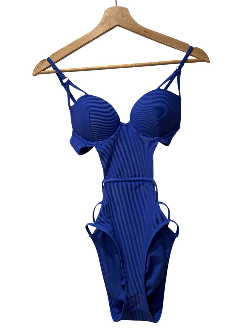 NWOT La SENZA One-Piece Swimsuit Blue Ribbed Cut-Out Detail Size XS